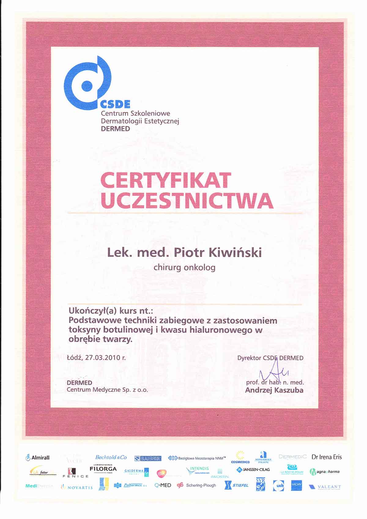 Novena Clinica - certyfikaty i dyplomy. Medycyna estetyczna, chirurgia ogólna i onkologiczna
