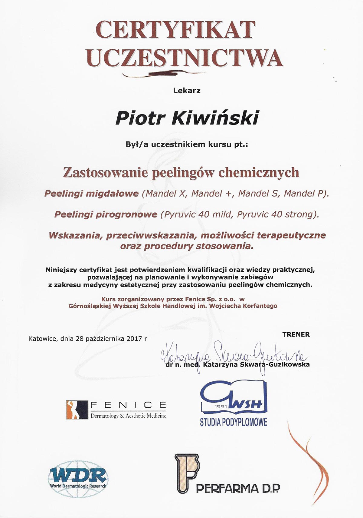Novena Clinica - certyfikaty i dyplomy. Medycyna estetyczna, chirurgia ogólna i onkologiczna